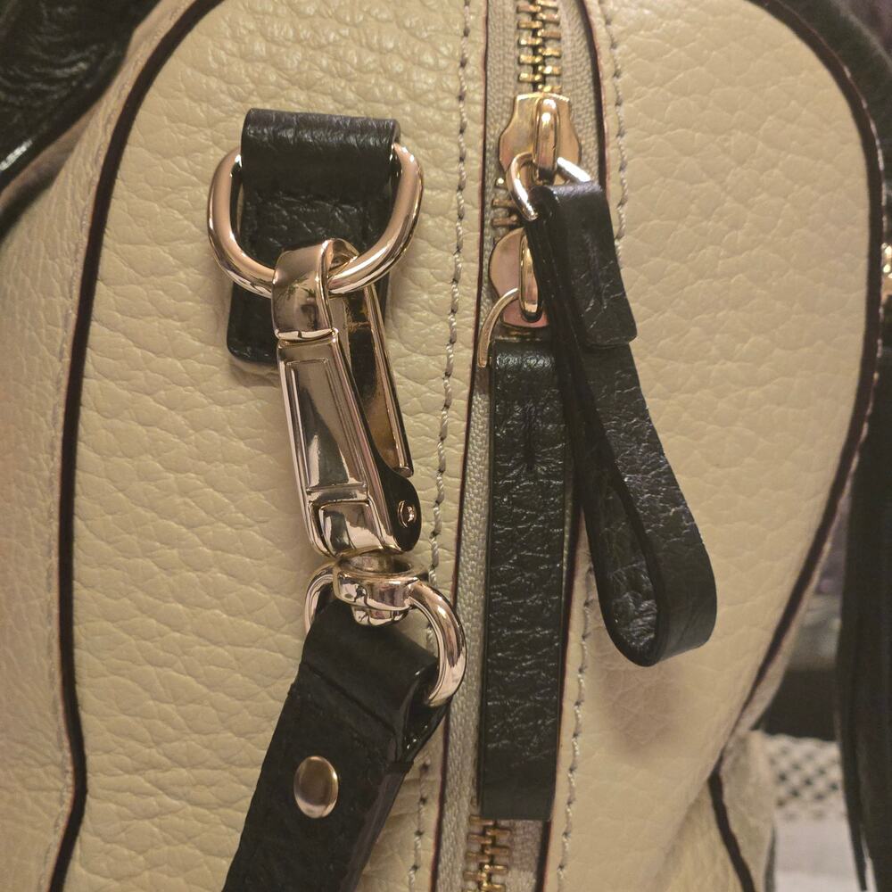 Kate Spade Southport Ave Alessa Satchel/Cross Body Beige Black Pebbled Leather - Picture 12 of 15